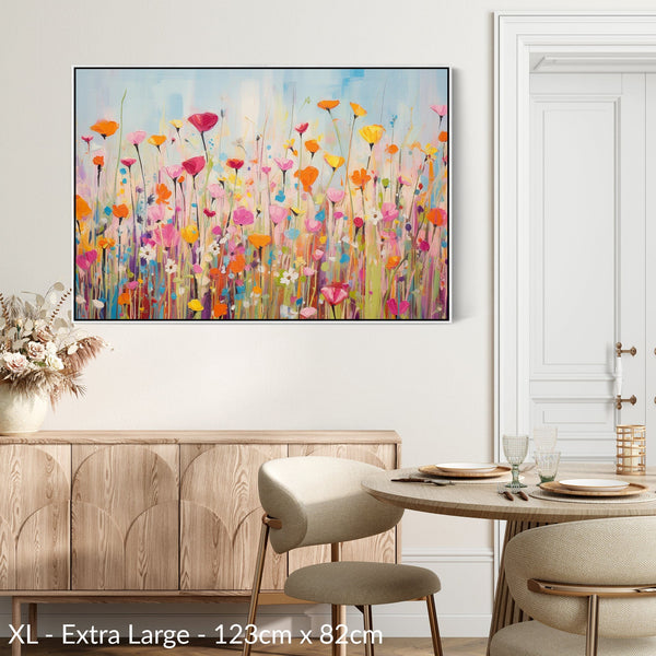 Large Bright Colourful Framed Wall Art for Living Room - Floral Canvas Artwork
