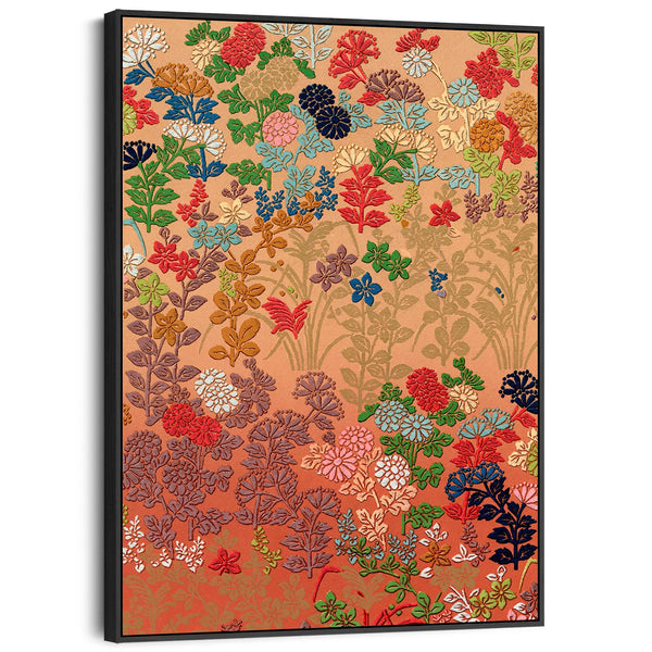 Large Colourful Japanese Wall Art Framed Multi Coloured Floral Canvas Print