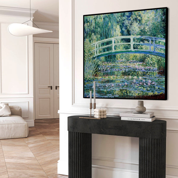 Claude Monet Framed Canvas Wall Art - Japanese Bridge Water Lilies - XL Large 100cm x 100cm