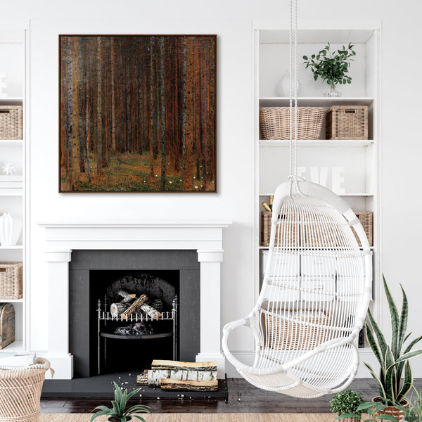 Large Gustav Klimt Tannenwald Framed Forest Wall Art Canvas of Fir Trees - 100cm x 100cm