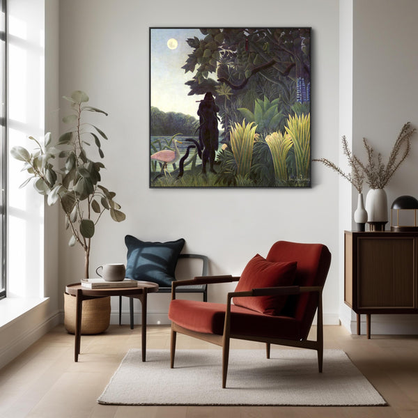 Large Henri Rousseau Wall Art Framed Canvas Print of The Snake Charmer Famous Painting - 100cm x 100cm