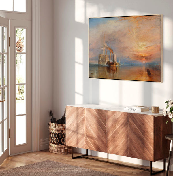 Large JMW William Turner Wall Art Framed Canvas Print The Fighting Temeraire Landscape Painting