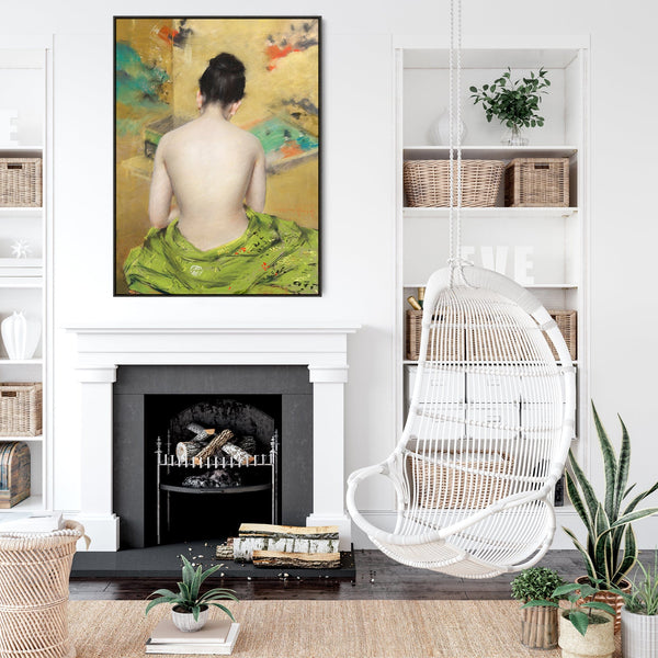 Japanese Wall Art Framed Canvas Print of Sensual Woman Kimono Painting