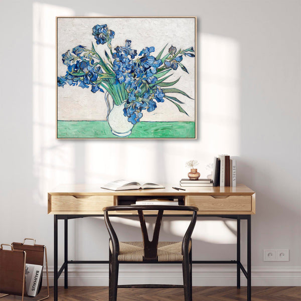Large Vincent Van Gogh Wall Art Framed Canvas Print of Irises Vase Floral Painting