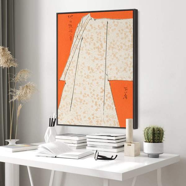 Large Orange Abstract Wall Art Framed Japanese Robe Canvas Print