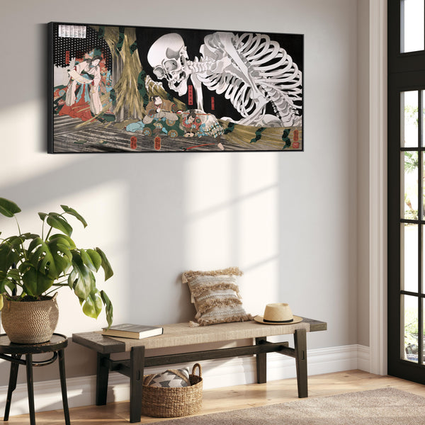 Japanese Mitsukuni Defying the Skeleton Specter Wall Art Framed Canvas Print of Utagawa Kuniyoshi Painting