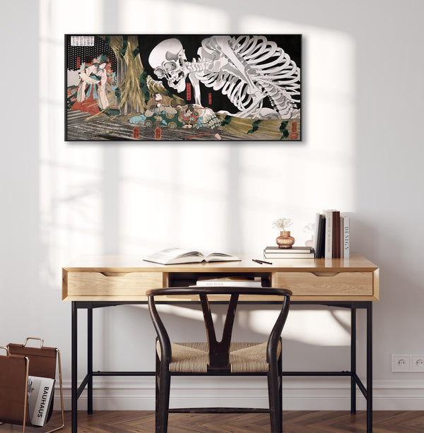 Japanese Mitsukuni Defying the Skeleton Specter Wall Art Framed Canvas Print of Utagawa Kuniyoshi Painting