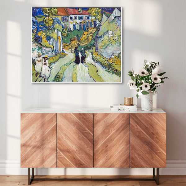 Large Vincent Van Gogh Framed Canvas Wall Art Print Stairway at Auvers Painting