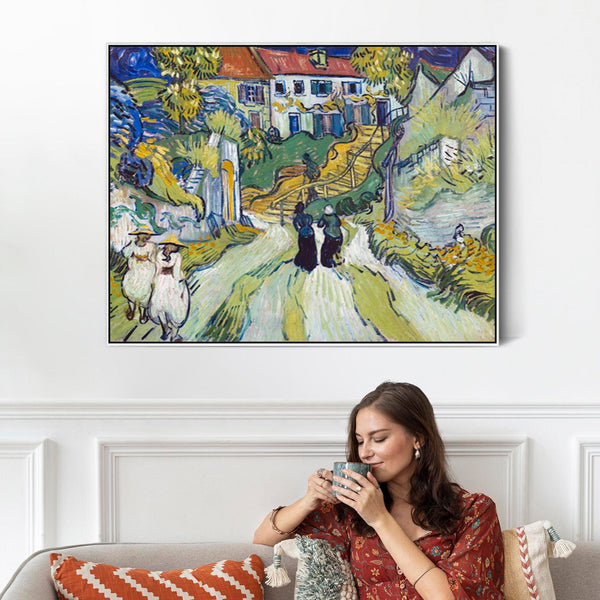 Large Vincent Van Gogh Framed Canvas Wall Art Print Stairway at Auvers Painting