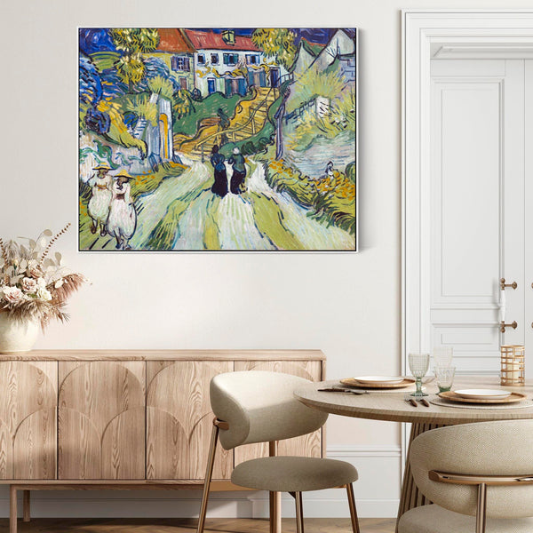 Large Vincent Van Gogh Framed Canvas Wall Art Print Stairway at Auvers Painting