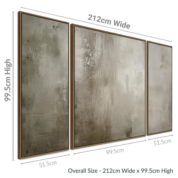 Extra Large 2m Modern Abstract Art Prints - Framed Canvas - Neutral Beige Set of 3 - 212cm