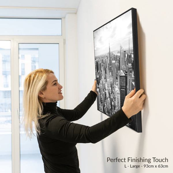 New York Skyline Framed Canvas Wall Art - Black White Picture