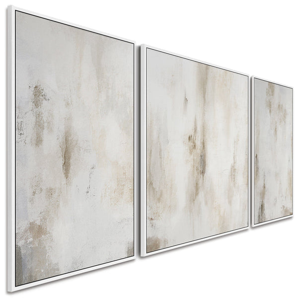 Large Framed Neutral Wall Art Canvas for Living Room - Abstract Set of 3 - 212cm Wide