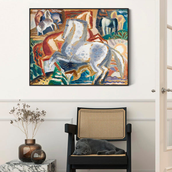 Leo Gestel Framed Artwork on Canvas Abstract Horses