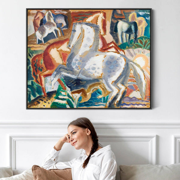 Leo Gestel Framed Artwork on Canvas Abstract Horses