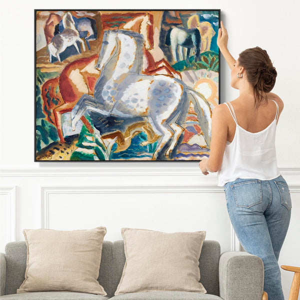 Leo Gestel Framed Artwork on Canvas Abstract Horses