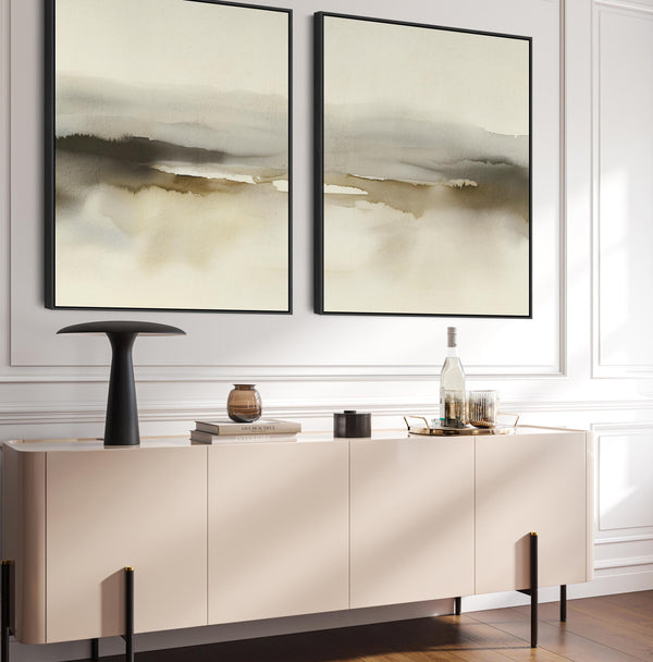 Modern Living Room Wall Art - Abstract Sage Neutral Lounge Artwork