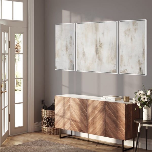 Large Framed Neutral Wall Art Canvas for Living Room - Abstract Set of 3 - 212cm Wide