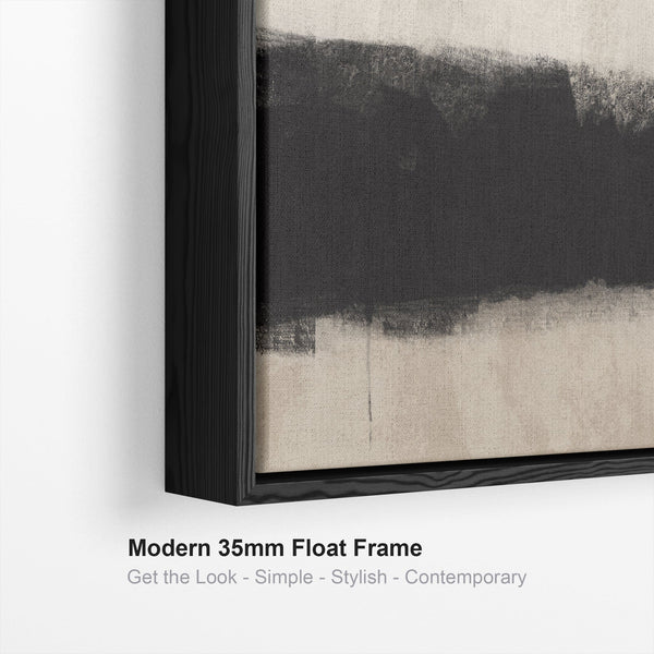Large Neutral Black Wall Art for Living Room - Framed Canvas Artwork
