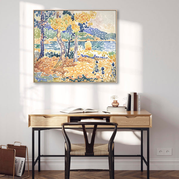 Large Henri Edmond Cross Framed Wall Art Print of Pines on the Coastline Painting