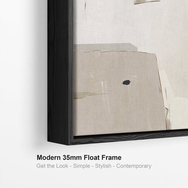 Large Neutral Abstract Canvas Wall Art - Framed Beige Black Artwork
