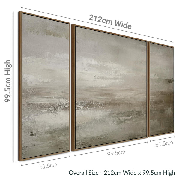 Extra Large 2m Modern Abstract Art Prints - Framed Canvas - Neutral Beige Set of 3 - 212cm