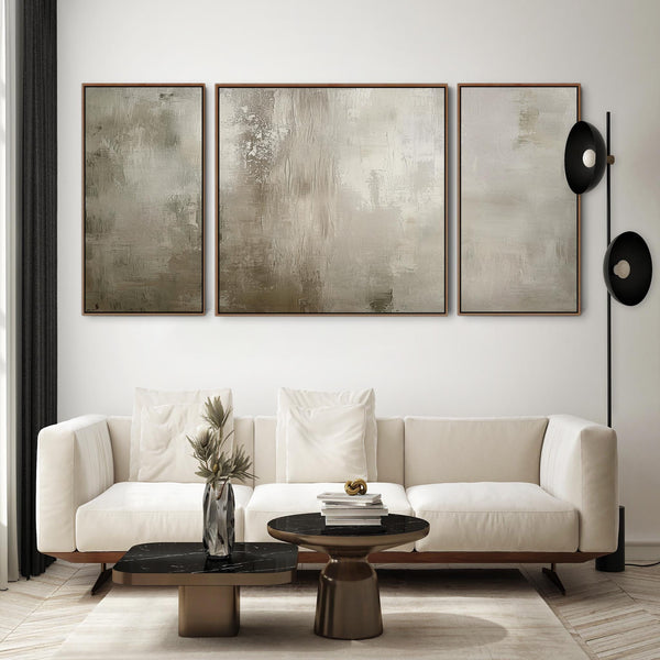 Extra Large 2m Modern Abstract Art Prints - Framed Canvas - Neutral Beige Set of 3 - 212cm