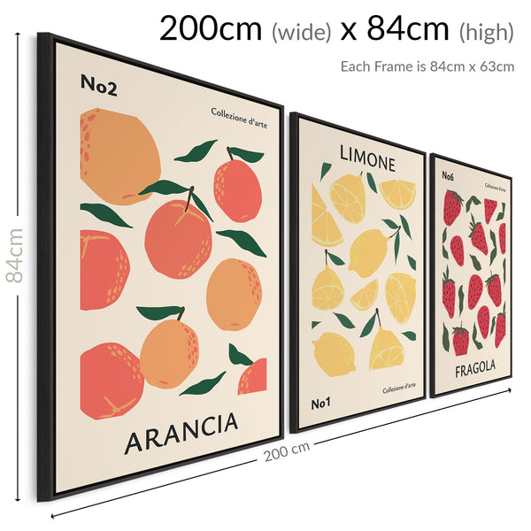 Set of 3 Kitchen Wall Art - XL Framed Canvas Prints -Fruits - 2m Wide