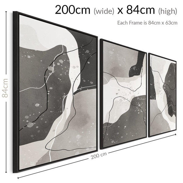 Large Grey Wall Art for Living Room - XL Set of 3 Framed Canvas Pictures