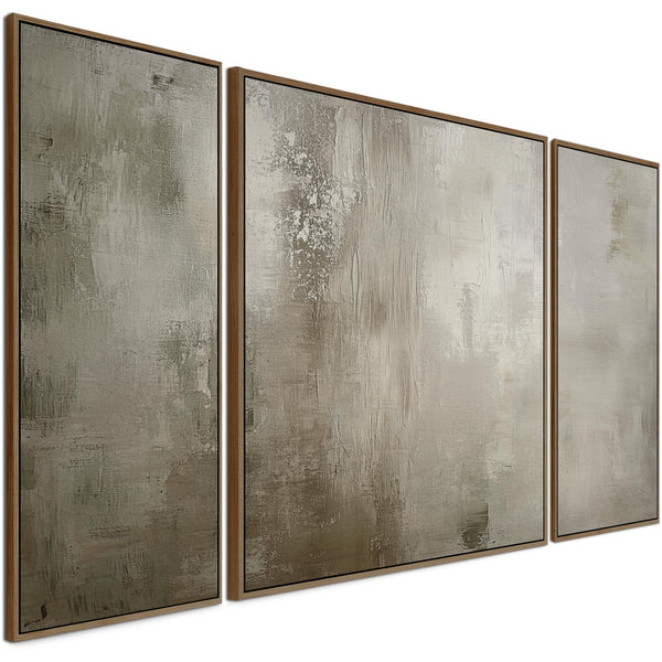 Extra Large 2m Modern Abstract Art Prints - Framed Canvas - Neutral Beige Set of 3 - 212cm