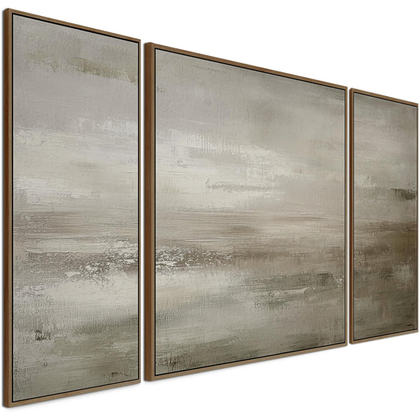 Extra Large 2m Modern Abstract Art Prints - Framed Canvas - Neutral Beige Set of 3 - 212cm
