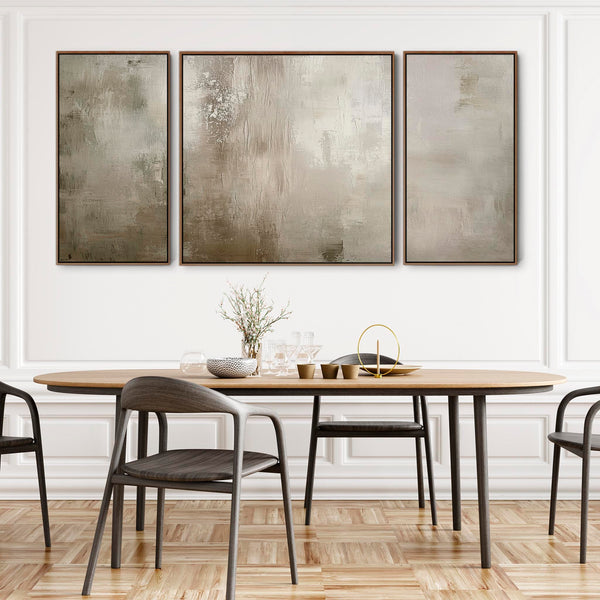 Extra Large 2m Modern Abstract Art Prints - Framed Canvas - Neutral Beige Set of 3 - 212cm