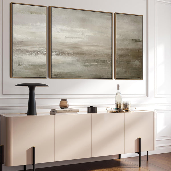 Extra Large 2m Modern Abstract Art Prints - Framed Canvas - Neutral Beige Set of 3 - 212cm