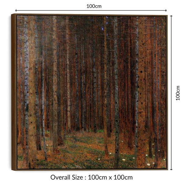 Large Gustav Klimt Tannenwald Framed Forest Wall Art Canvas of Fir Trees - 100cm x 100cm