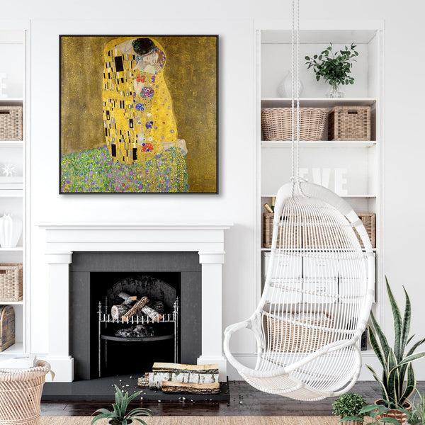 Gustav Klimt Canvas - The Kiss - Large Framed Print from Famous Painting