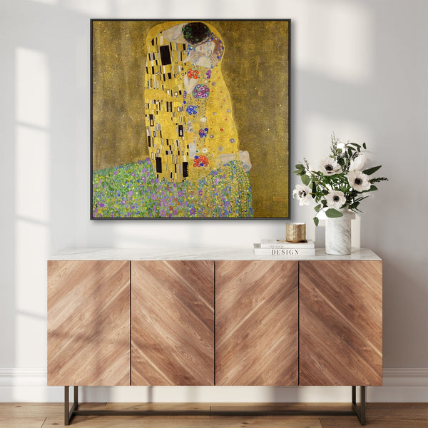 Gustav Klimt Canvas - The Kiss - Large Framed Print from Famous Painting