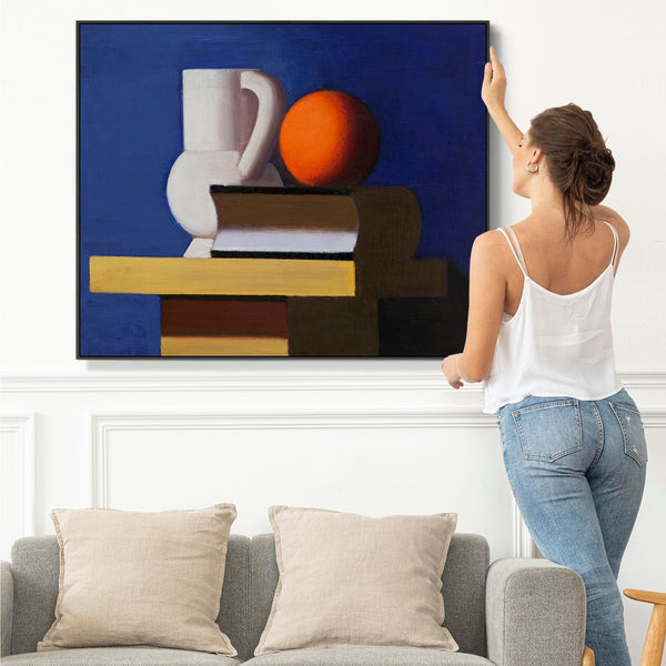 Vilhelm Lundstrom Framed Artwork Print on Canvas Still Life Arrangement - Jug Orange Book