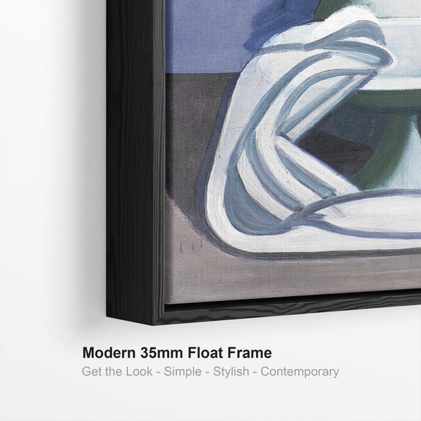 Vilhelm Lundstrom Framed Artwork Print on Canvas Still Life Arrangement - Watering Can Towels Jars in Blue