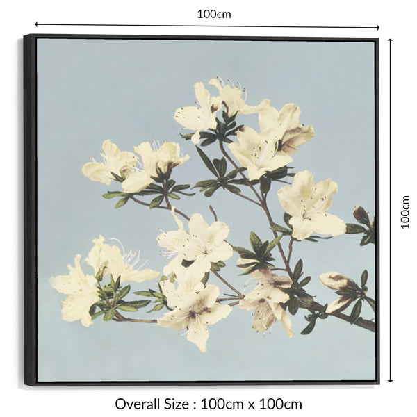 Vintage Japanese Blue Floral Wall Art Framed Canvas Print of Azaleas Flowers Painting - XL 100cm x 100cm