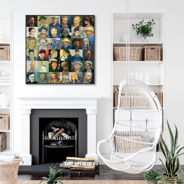 Large Vincent Van Gogh Framed Wall Art Print on Canvas - Multi Coloured 100cm x 100cm Collage