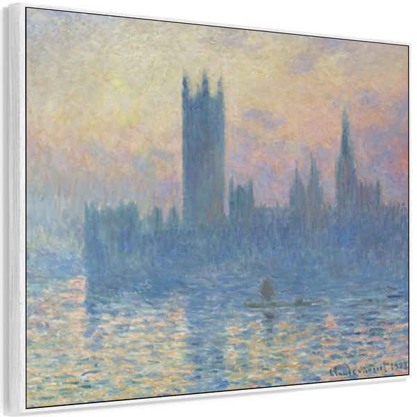Large Claude Monet Framed Canvas Print of Houses of Parliament London Landscape Painting