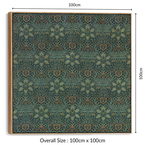 Large Green William Morris Wall Art Framed Canvas Print of Famous Ispahan Pattern - 100cm x 100cm