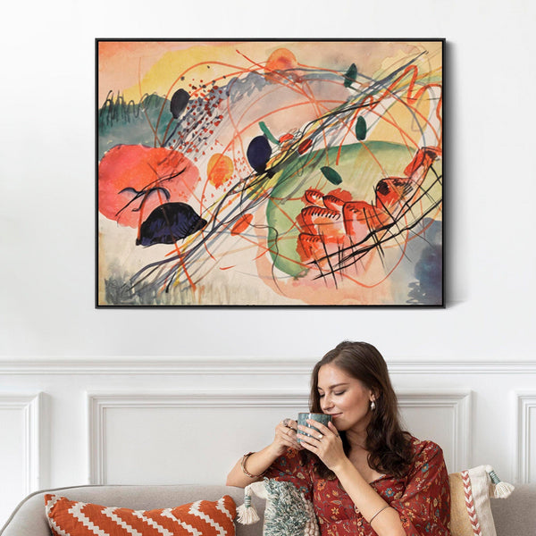 Large Multi Coloured Wassily Kandinsky Abstract Wall Art Framed Canvas Print of Watercolour no6 Painting