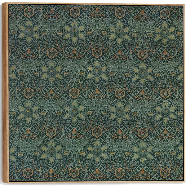 Large Green William Morris Wall Art Framed Canvas Print of Famous Ispahan Pattern - 100cm x 100cm