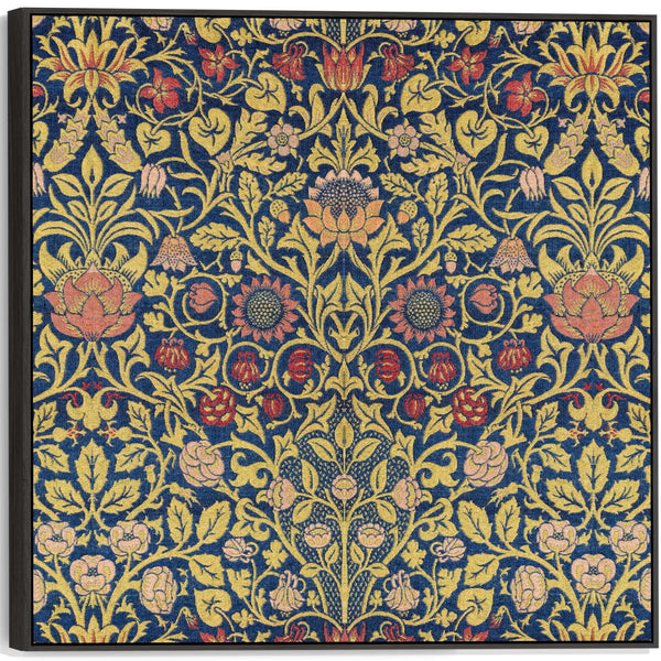 Large Colourful William Morris Wall Art Framed Canvas Print of Violet and Columbine Pattern - 100cm x 100cm
