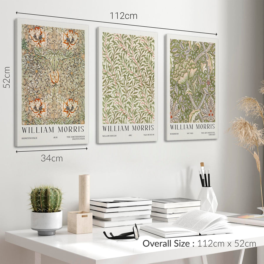 William Morris - Floral Canvas Wall Art Prints - Set of 3 - Ready to Hang