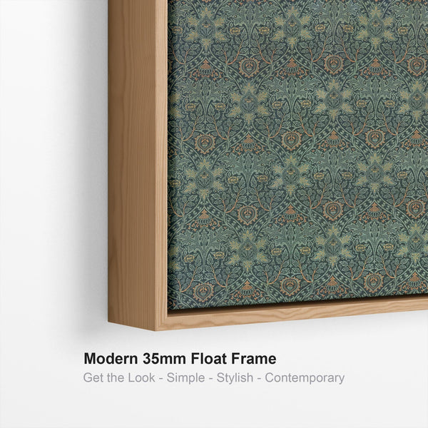 Large Green William Morris Wall Art Framed Canvas Print of Famous Ispahan Pattern - 100cm x 100cm
