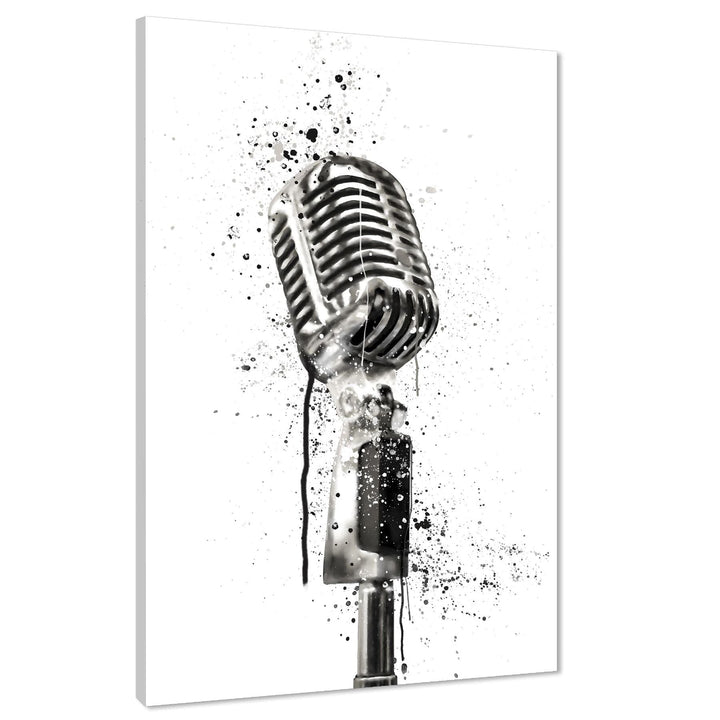 Vintage Microphone Canvas Art Prints Black Grey Music Themed - 1RP864M