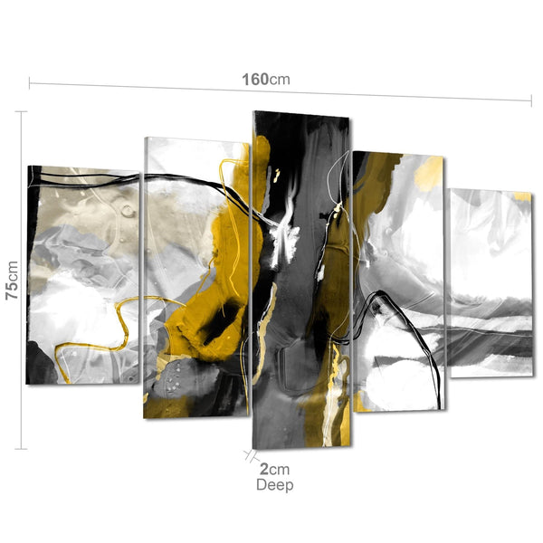 Abstract Mustard Grey Illustration Framed Art Pictures