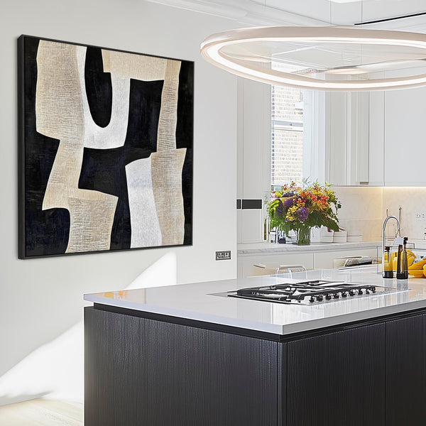 Kitchen Artwork Print Framed Canvas Abstract Beige Cream Black